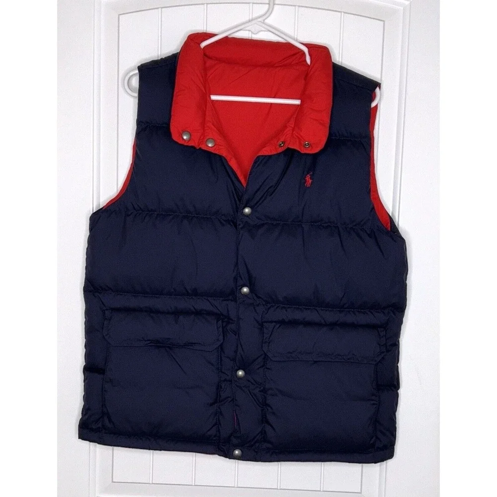 POLO RALPH LAUREN BOYS REVERSIBLE VEST DOWN JACKET 18-20XL PUFFER RED NAVY